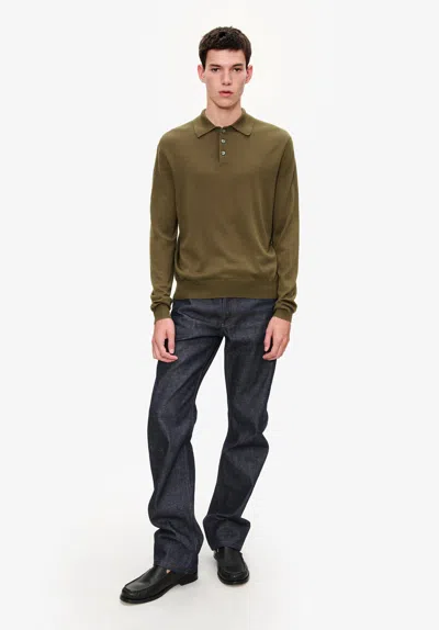 A.p.c. A. P.c. Men's Wool Polo Shirt Size: 3xl In Khaki Green