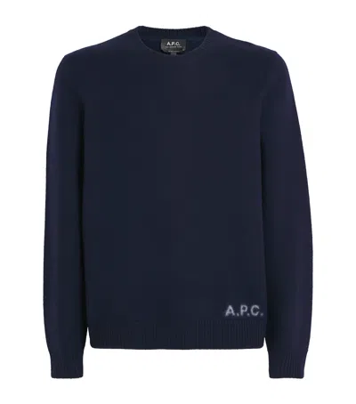 Apc Merino Wool Edward Logo Sweater In Blue
