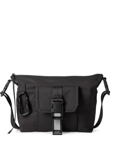 A.p.c. A. P.c. Mini Nylon Crossbody Bag With Rope Zip Pull And Snap Hook Clasp In Nero