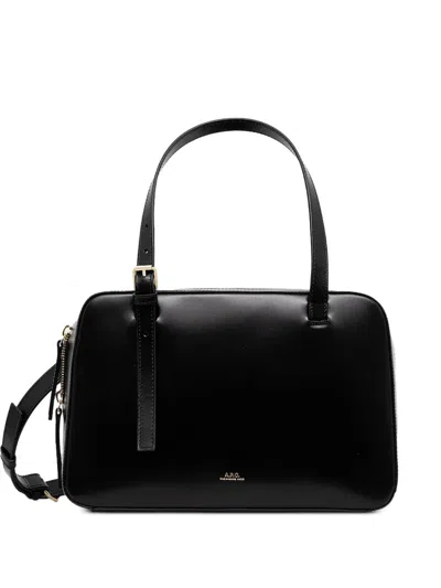 A.p.c. A. P.c. Mini Smooth Leather Handbag With Adjustable Crossbody Strap And Gold Logo In Black