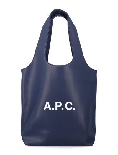 A.p.c. A. P.c. Mini Structured Recycled-look Leather-effect Top-handle Tote Bag With Logo In Blu