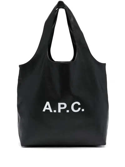 A.p.c. A. P.c. Mini Two-top-handle Tote Bag With Front Logo, Internal Pocket (w 51 X H 27 X D 17 Cm) In Nero