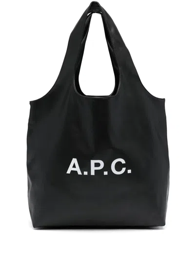 A.p.c. A. P.c. Mini Two-top-handle Tote Bag With Front Logo, Internal Pocket (w 51 X H 27 X D 17 Cm) In Nero