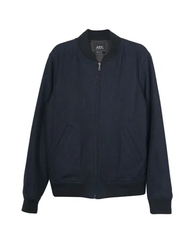 Apc A. P.c Mouliné Lota Bomber Jacket In Navy Wool In Blue