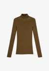 A.p.c. A. P.c. Narrow-rib Turtleneck Sweater Xl Khaki Green In Animal Print
