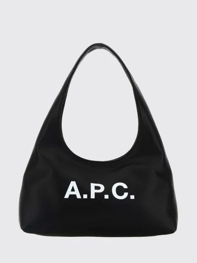 A.p.c. A. P.c. Ninon Flared Synthetic Leather Shoulder Bag With Printed Logo In Black