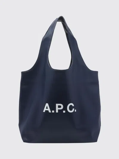 A.p.c. A. P.c. Ninon Large Recycled Synthetic Leather Shoulder Bag With Printed Logo In Blue