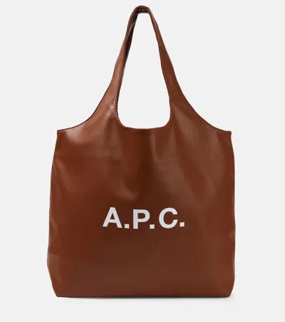 Apc A. P.c. Ninon Logo Faux Leather Tote Bag In Brown