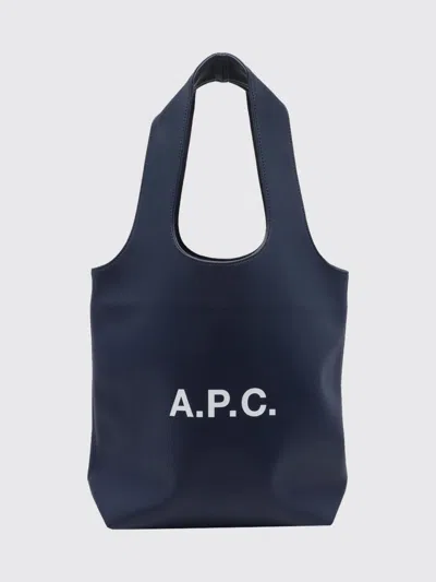 A.p.c. A. P.c. Ninon Synthetic Leather Tote Bag With Double Handle And Printed Logo In Blue