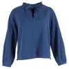 Apc A. P.c. Noa Drawstring-tie Chambray Long-sleeved Top In Blue Cotton