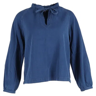 Apc A. P.c. Noa Drawstring-tie Chambray Long-sleeved Top In Blue Cotton