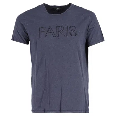 Apc A. P.c. Paris Print Crewneck T-shirt In Blue Cotton