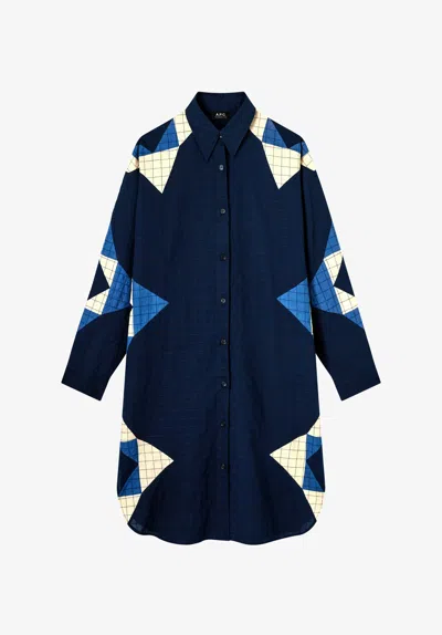 A.p.c. A. P.c. Patchwork Shirt-dress L Indigo In Purple