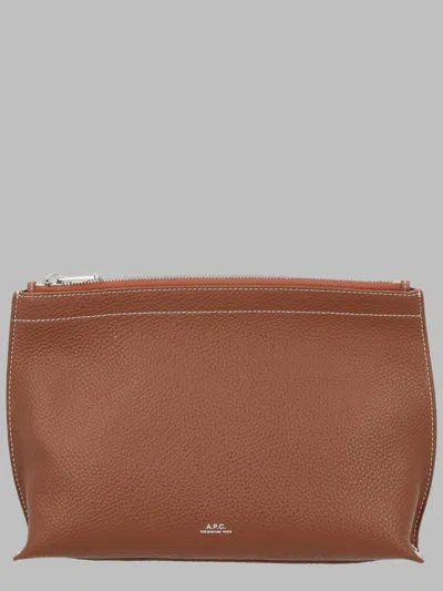 A.p.c. A. P.c. Pebbled Leather Zip Clutch In Brown