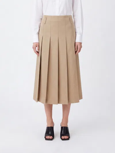 A.p.c. A. P.c. Pleated Cotton Midi Skirt With Belt Loops In Beige