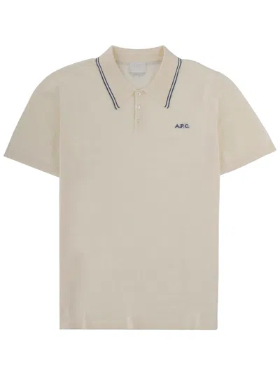 A.p.c. Short Sleeve T Shirt Ribbed Collar In Neutral