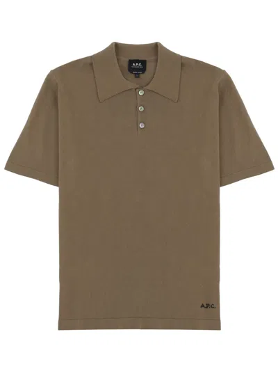 Apc Polo Shirt Logo Detail Ribbed Collar In Brown