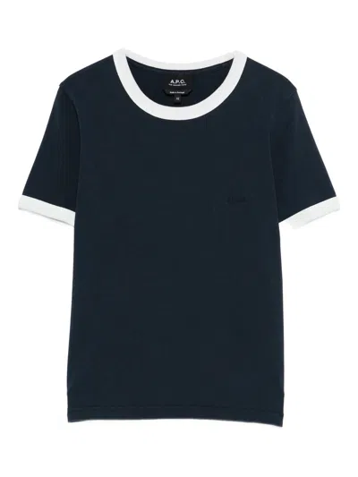 A.p.c. A. P.c. Ribbed Trim Short Sleeve T-shirt In Size S In Blue