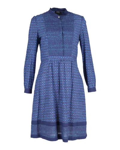 Apc A. P.c. Romy Printed Dress In Blue Cotton
