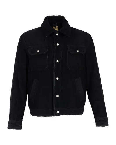 Apc A. P.c. Shearling-collar Corduroy Jacket In Black Wool