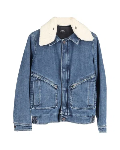 Apc A. P.c. Shearling Collar Denim Jacket In Blue Cotton
