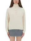 Apc A.p.c. Textured Knit High Collar Shirt With Ribbed Detailing In Neutral
