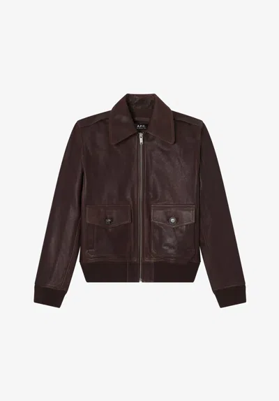 A.p.c. A. P.c. Short Leather Jacket 34 Brown