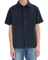 Apc A. P.c. Short Sleeve Button Front Fleeced Terry Shirt In Dark Navy