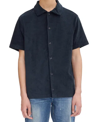 Apc A. P.c. Short Sleeve Button Front Fleeced Terry Shirt In Dark Navy