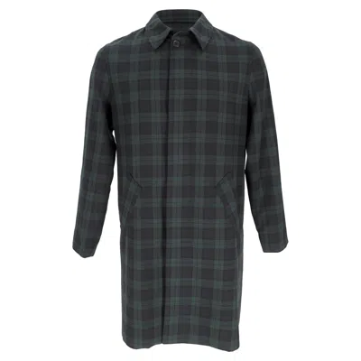 Pre-owned A.p.c. A. P.c. Single Breasted Checked Coat In Olive Polyester In Black