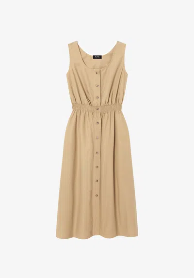 A.p.c. A. P.c. Sleeveless Dress 34 Beige In Brown
