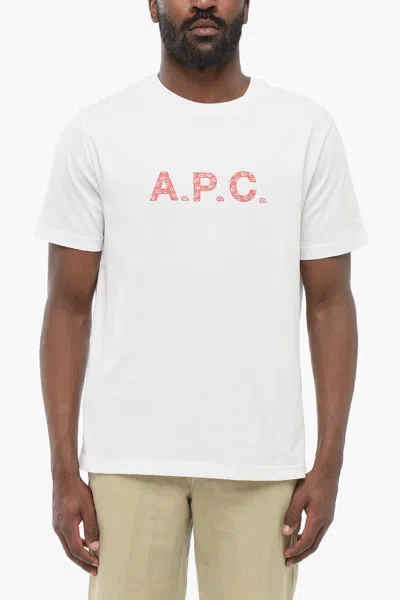 Apc A. P.c. Solid Color Crew-neck T-shirt With Contrasting Logo In Red