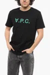 Apc A. P.c. Solid Color Crew-neck T-shirt With Flocked Logo In Black 3