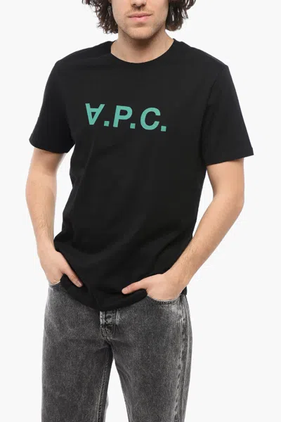 Apc A. P.c. Solid Color Crew-neck T-shirt With Flocked Logo In Black 3