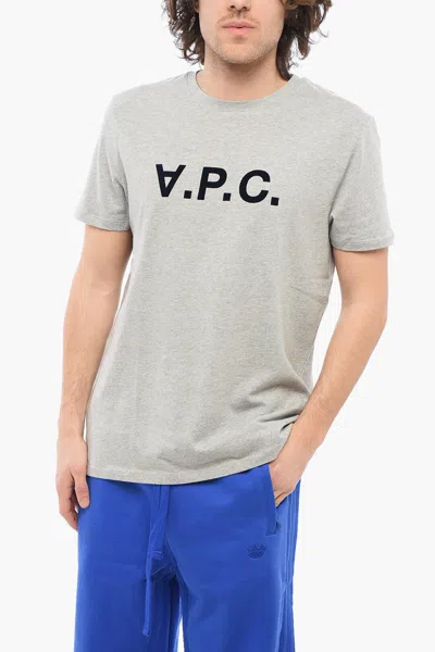 Apc A. P.c. Solid Color Crew-neck T-shirt With Flocked Logo In Grey