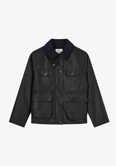 A.p.c. A. P.c. Spey Wax Jacket A. P.c X Barbour 34 Navy Blue In Black