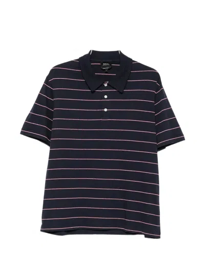 A.p.c. A. P.c. Striped Button-front Polo Shirt With Embroidered Logo In Black