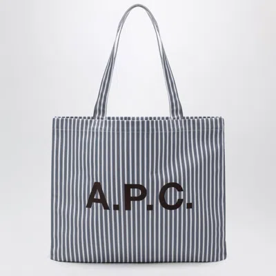 A.p.c. A. P.c. Striped Cotton Poplin Tote Bag With Maxi Front Logo In Blue