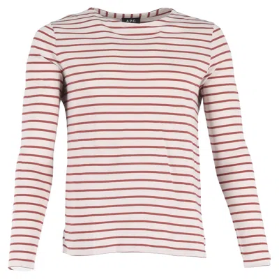 Apc A. P.c Striped Crewneck Long Sleeve T-shirt In Red Cotton In Pink