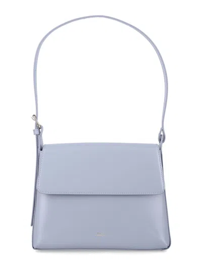A.p.c. A. P.c. Structured Leather Handbag With Magnetic Flap Closure, Gold-tone Hardware, 19 Cm X 25 Cm X 7 In Steel Blue