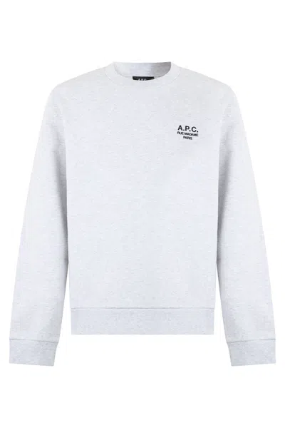 A.p.c. A. P.c. Style Cotton Crewneck Sweatshirt With Embroidered Chest Logo In Gray