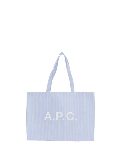 A.p.c. A. P.c. Stylish Printed Logo Shopping Handbag In Blue