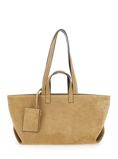 A.p.c. A. P.c. Suede Shopper Tote With Four Handles And Logo Lettering, 53x23x19.5 Cm In Beige