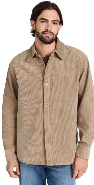 Apc Bobby Logo-embroidered Cotton-corduroy Overshirt In Neutral