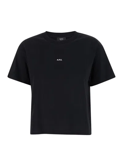 Apc Black Crewneck T-shirt With Micro Logo Embroidery In Cotton Woman