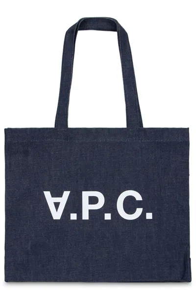 A.p.c. A. P.c. Tote Handbag With Logo, 45 X 36 X 14 Cm, 100% Cotton In Denim