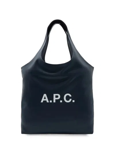 A.p.c. A. P.c. Two Top Handle Tote Bag With Interior Pocket, Front Logo Print (w 51 X H 27 X D 17 Cm) In Blu