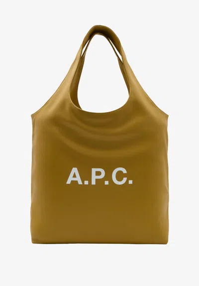 A.p.c. A. P.c. Two-handle Tote Bag With Front Logo Print And Interior Pocket, 51 X 27 X 17 Cm In Verde