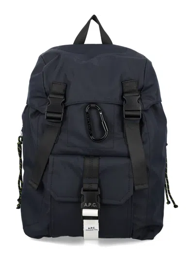 A.p.c. A. P.c. Unisex Trek Backpack With Drawstring Closure, Zip Pockets, Snap Hook Detail (43cm X 27cm X 1 In Blu