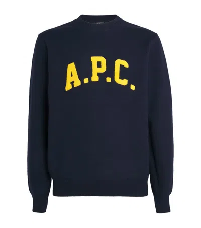 Apc A. P.c. Virgin Wool Logo Sweater In Navy